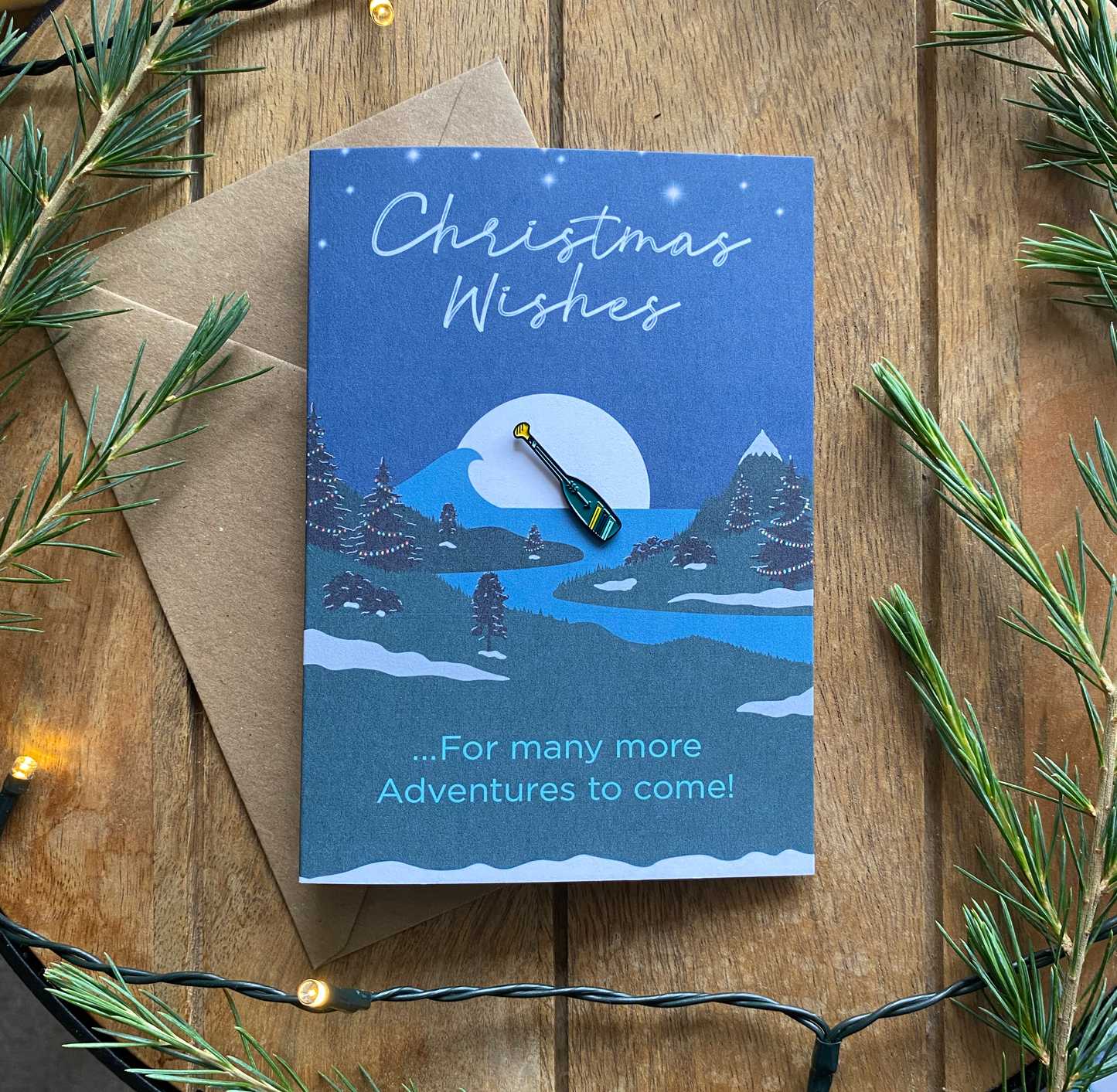 Paddle | Canoe | SUP Christmas Card with keepsake Enamel Pin Badge