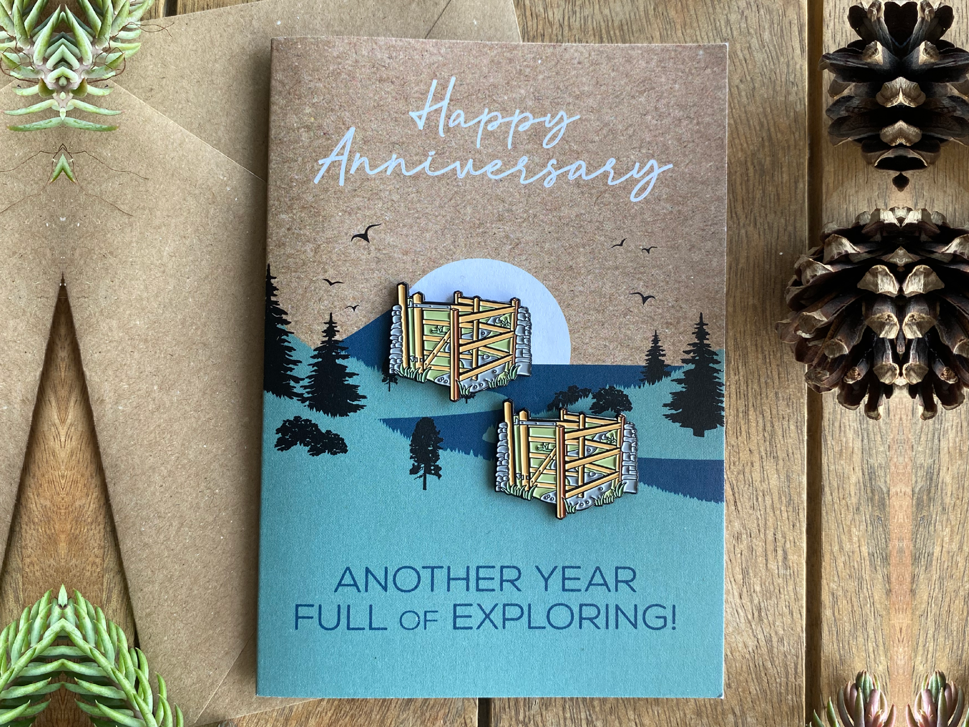 Hiking Footpath Anniversary Card for Walking Couple with keepsake Enamel Pin Badge - WanderbugUK