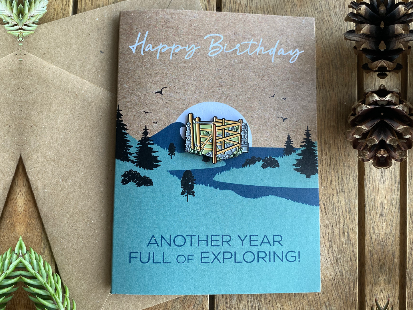Hiker | Walker | Explorer Footpath Birthday Card with keepsake Kissing Gate Enamel Pin Badge - WanderbugUK