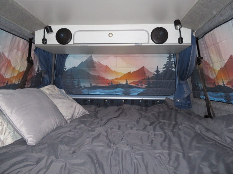 Smaller Vans - Rear Barn Door Campervan Window Blind Cover - Mountain View - WanderbugUK