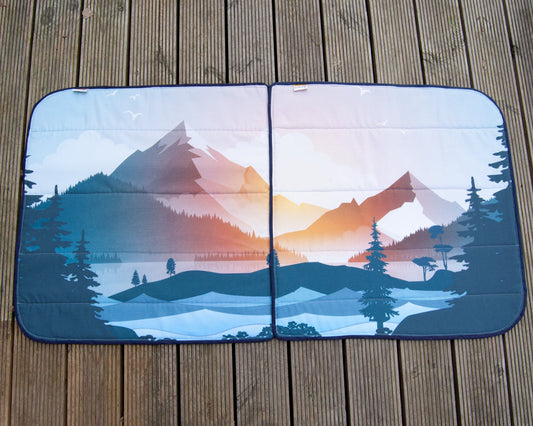 Smaller Vans - UK Drivers Front side Campervan Window Blind Cover Set - Mountain View - WanderbugUK
