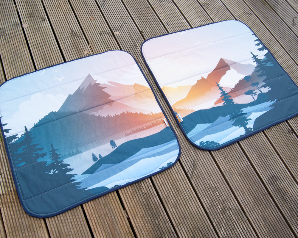 Smaller Vans - Rear Barn Door Campervan Window Blind Cover - Mountain View - WanderbugUK
