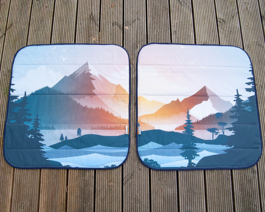 Smaller Vans - Rear Barn Door Campervan Window Blind Cover - Mountain View - WanderbugUK