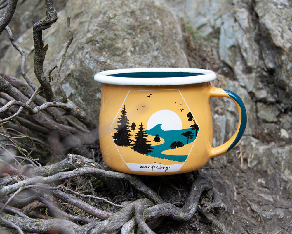 Journey Far Camping Travel Enamel Mug - Apricot - WanderbugUK