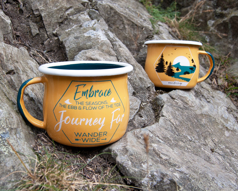 Journey Far Camping Travel Enamel Mug - Apricot - WanderbugUK