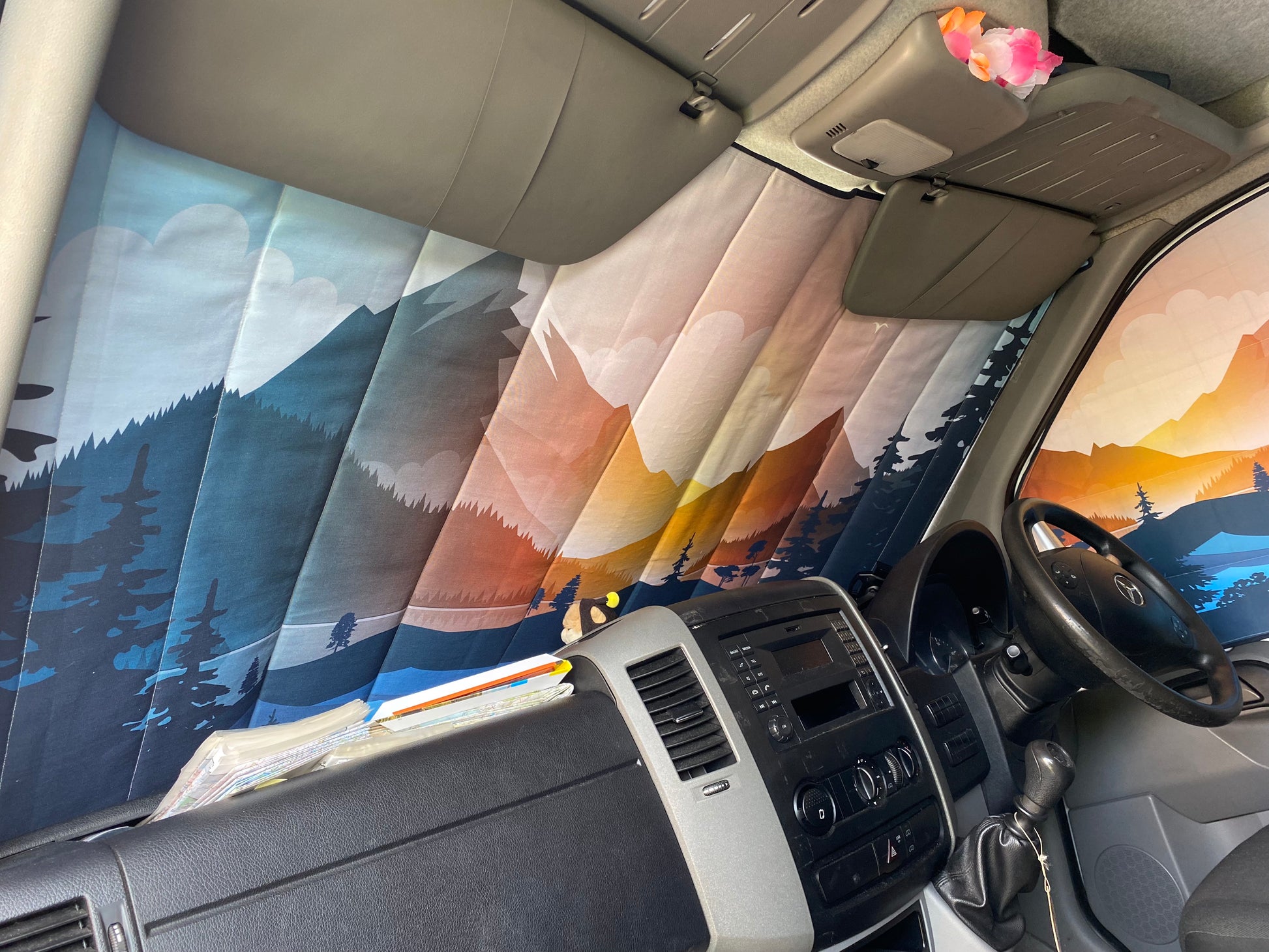 Campervan Thermal Blackout Windscreen Cover - Mountain View - WanderbugUK Handmade