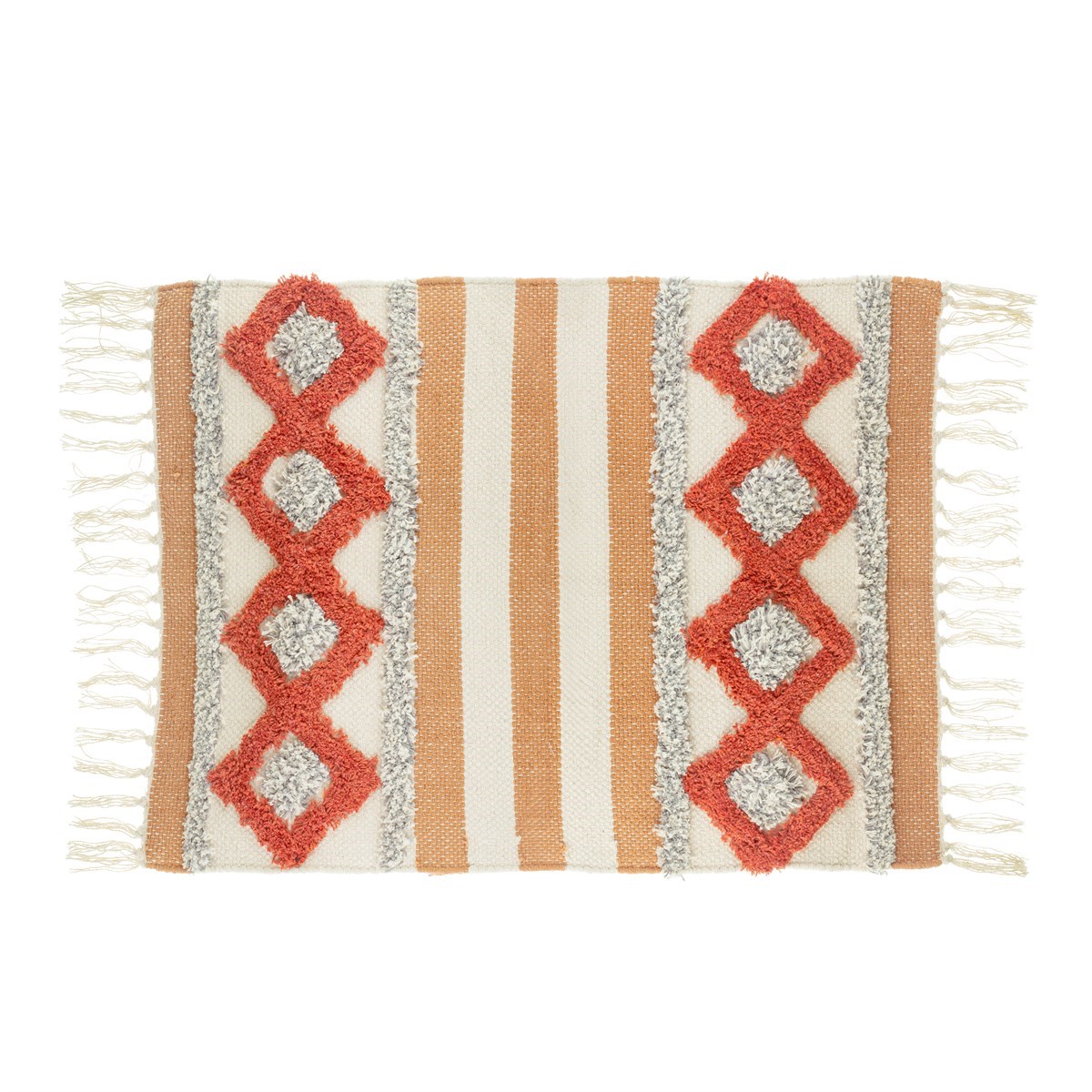 Sass & Belle Scandi Boho Tufted Campervan Rug - Orange/Pink/Grey - WanderbugUK