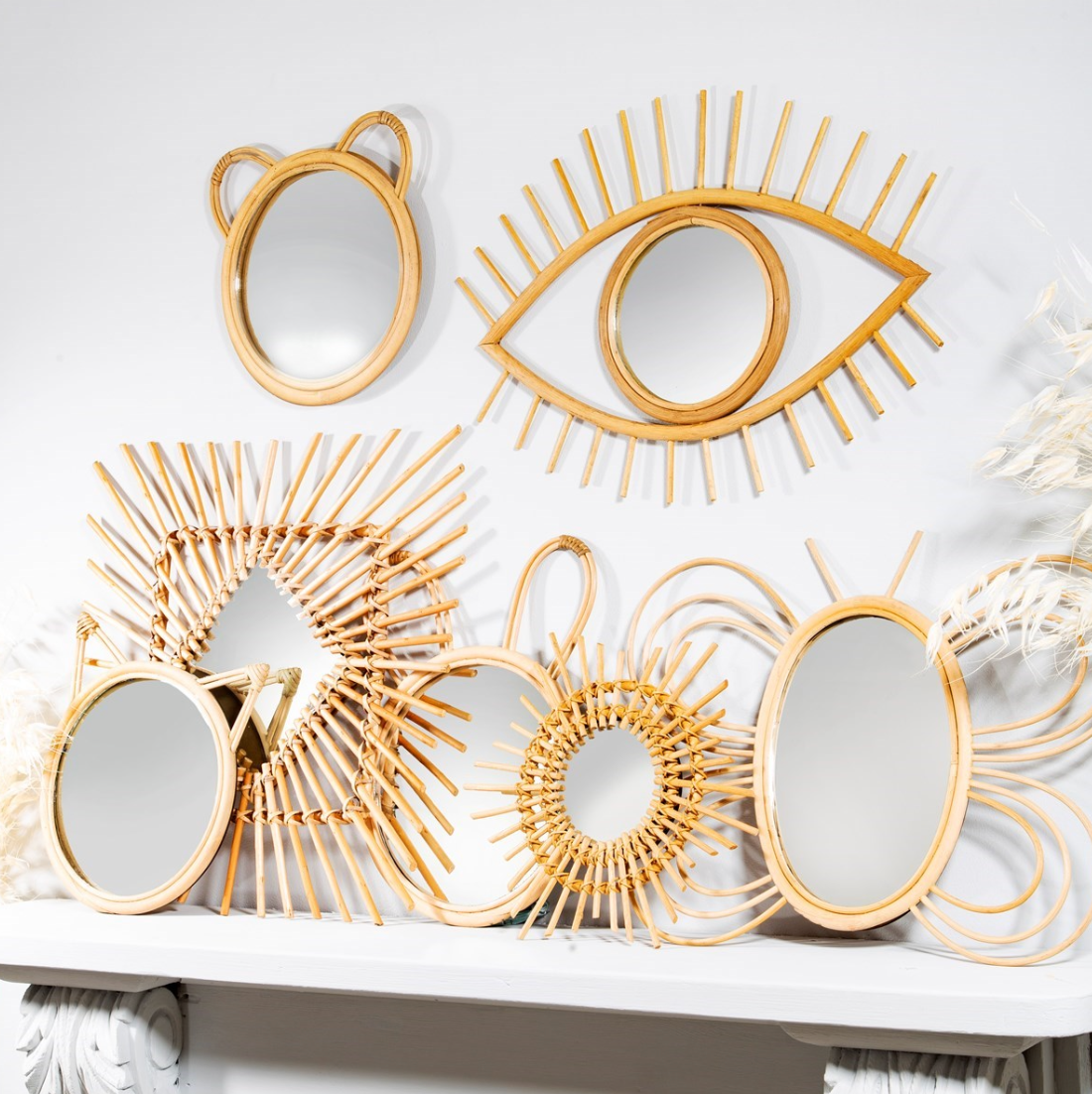 Sass & Belle Natural Boho Rattan Mirror - WanderbugUK