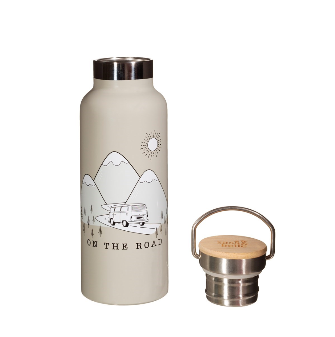 Sass & Belle On The Road Stainless Steel Water Bottle Grey - WanderbugUK