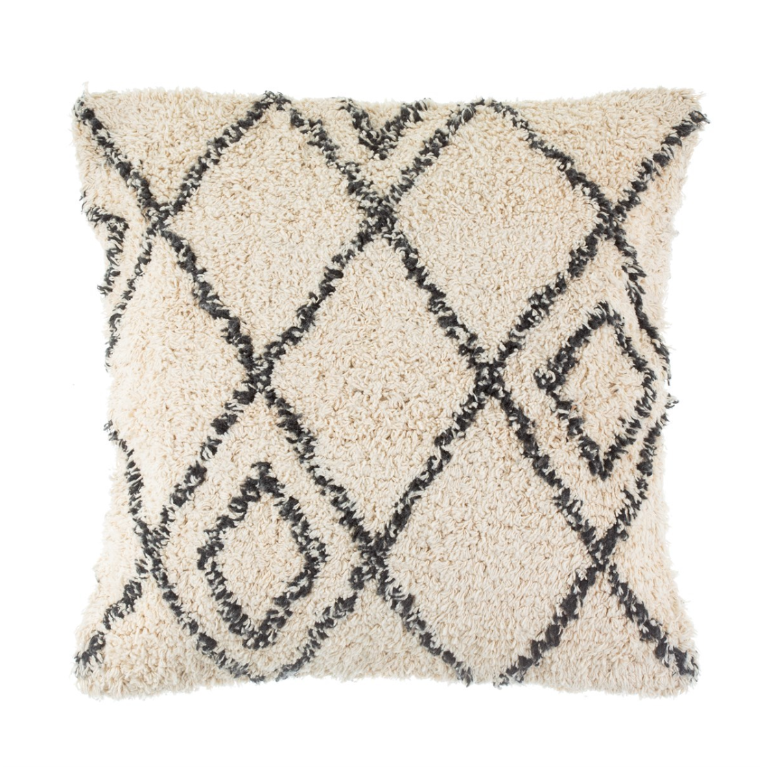 Sass & Belle Scandi Berber Diamonds Tufted Cushion - Black/White/Ivory - WanderbugUK