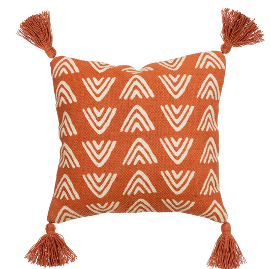 Sass & Belle Boho Triangles Block Print Cushion - Terracotta - WanderbugUK