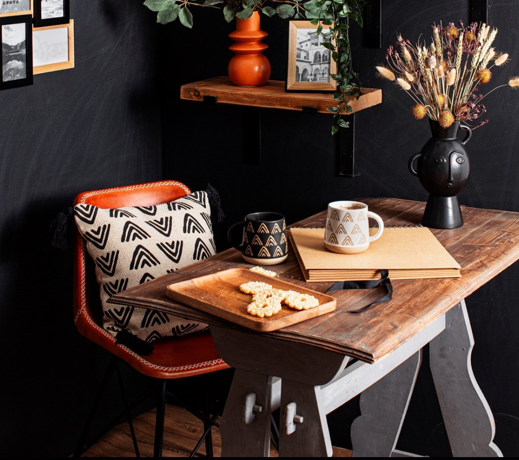 Sass & Belle Boho Nomad Triangles Block Print Cushion - Black/Cream - WanderbugUK