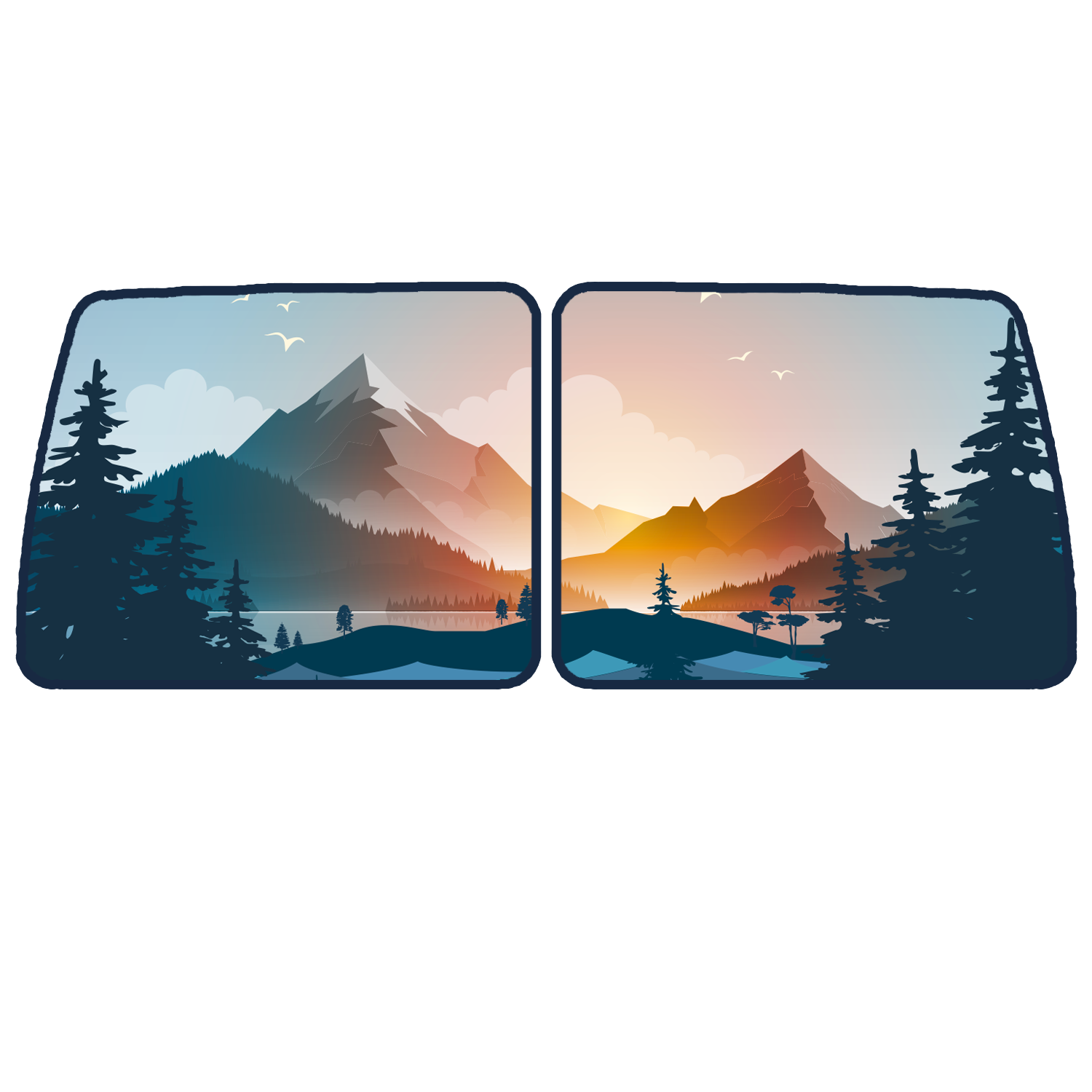 VW Transporter T4 Rear Barn Door Window Blind Mat Cover Set - Mountain View - WanderbugUK