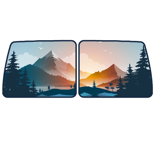 VW Transporter T4 Rear Barn Door Window Blind Mat Cover Set - Mountain View - WanderbugUK