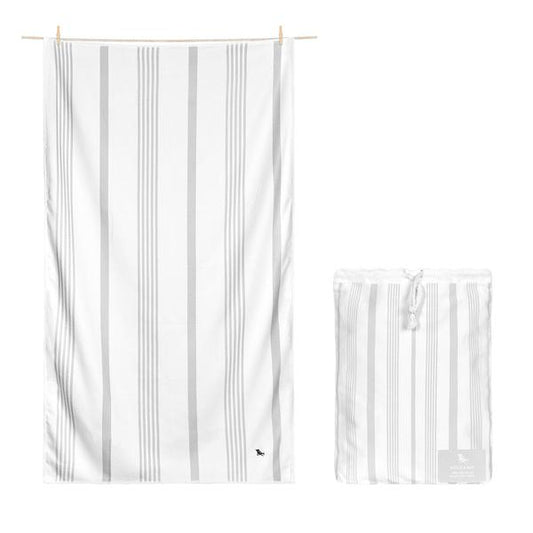 100% Recycled Quick Dry Shower Towel - Grey White Stripe - WanderbugUK