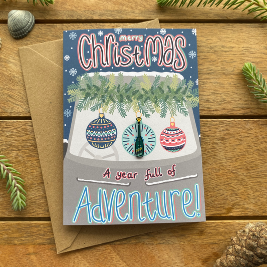 Paddle | Canoe | SUP Campervan Christmas Card with keepsake Enamel Pin Badge