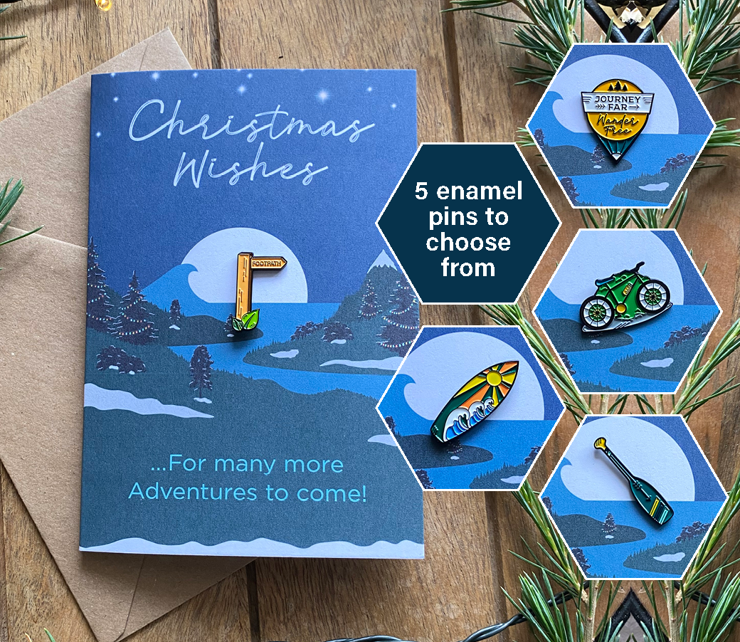 Adventure Christmas Card for hikers, travel lover, adventurer, surf, mountain bike, canoe, kayak sup, paddler