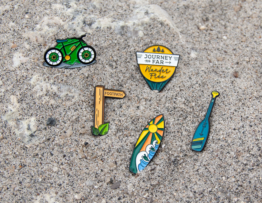 Surfing Birthday Card with keepsake Enamel Pin Badge - WanderbugUK