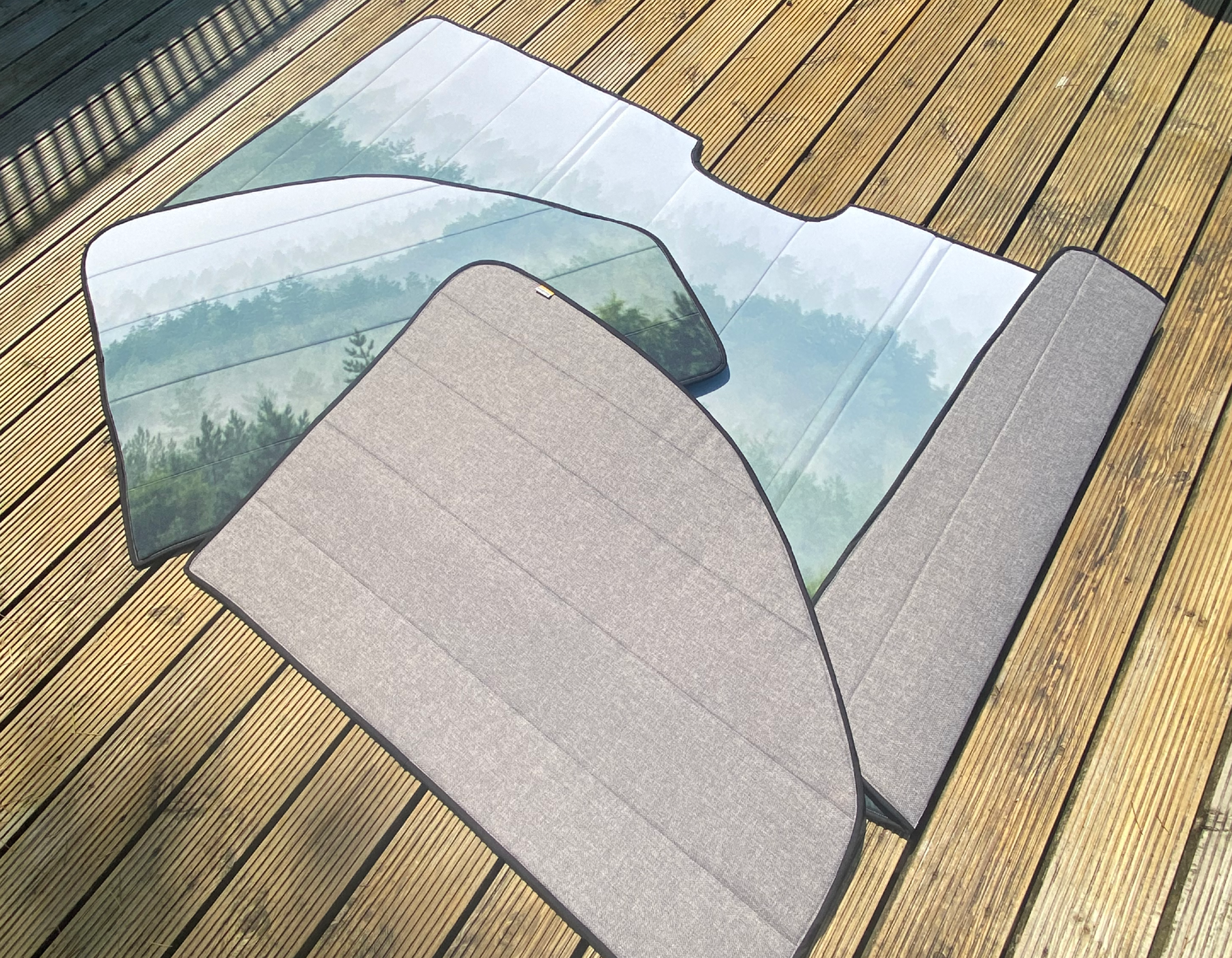 READY TO SHIP - 1 x VW Volkswagen Crafter 2018 onwards Windscreen and Cab door Cover Full Set - Tweed Grey inner, Misty Forest outer - WanderbugUK