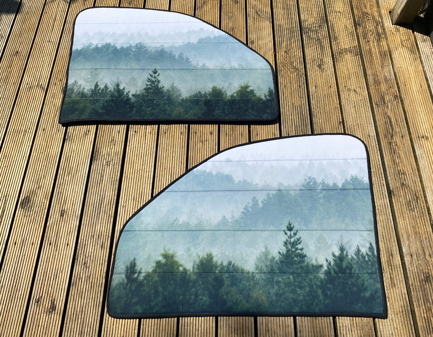 READY TO SHIP - 1 x VW Volkswagen Crafter 2018 onwards Windscreen and Cab door Cover Full Set - Tweed Grey inner, Misty Forest outer - WanderbugUK