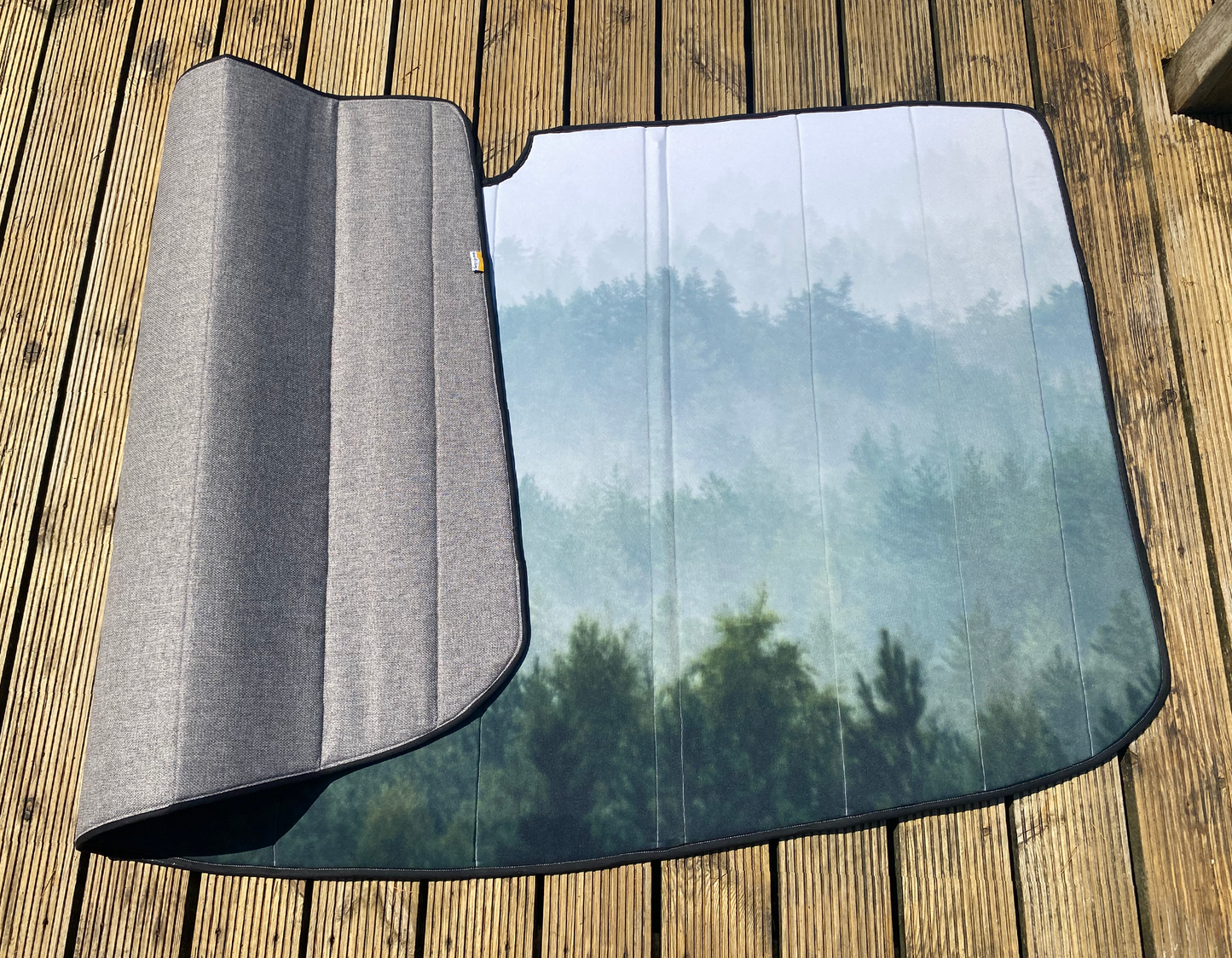 READY TO SHIP - 1 x VW Volkswagen Crafter 2018 onwards Windscreen and Cab door Cover Full Set - Tweed Grey inner, Misty Forest outer - WanderbugUK