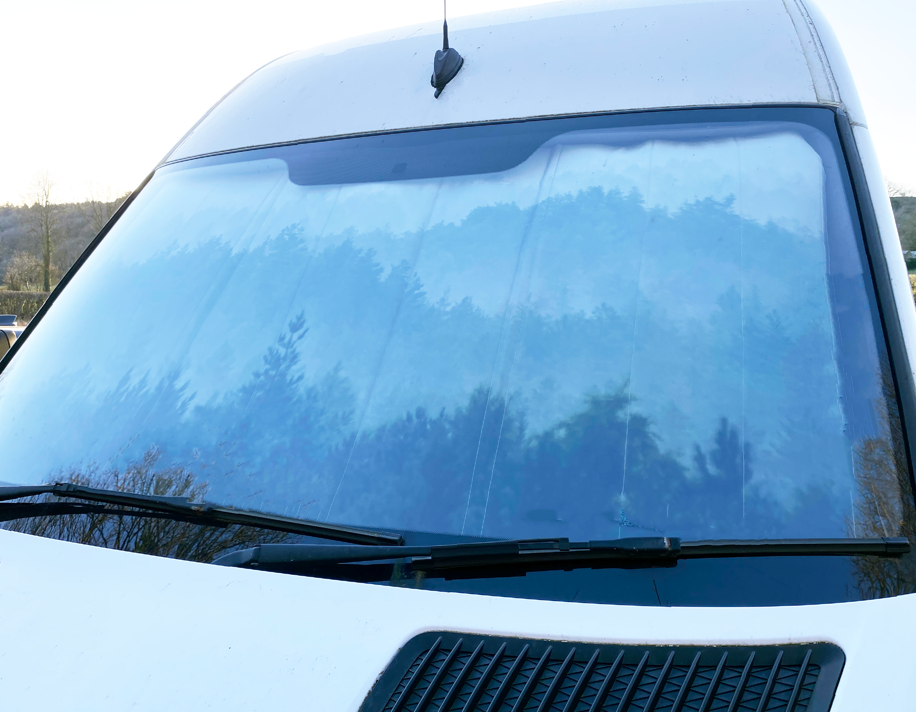READY TO SHIP - 1 x VW Volkswagen Crafter 2018 onwards Windscreen and Cab door Cover Full Set - Tweed Grey inner, Misty Forest outer - WanderbugUK