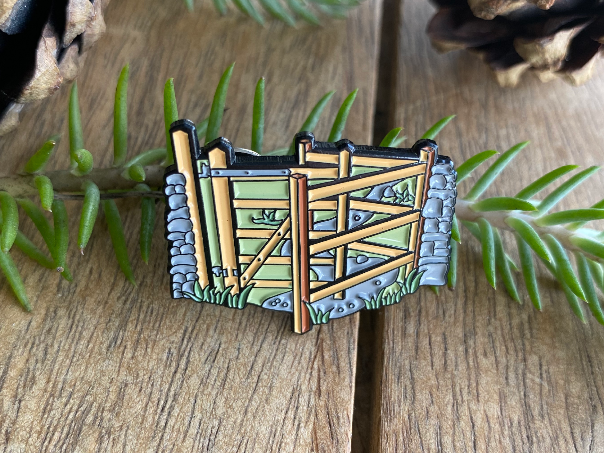 Kissing gate hiking rambling enamel pin badge - wooden gate British countryside gift