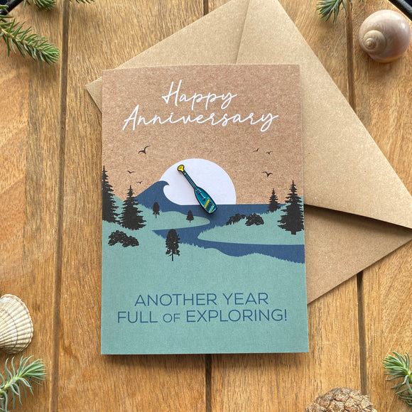 Paddle Anniversary Card for Travel SUP Canoe Couple with keepsake Enamel Pin Badge - WanderbugUK