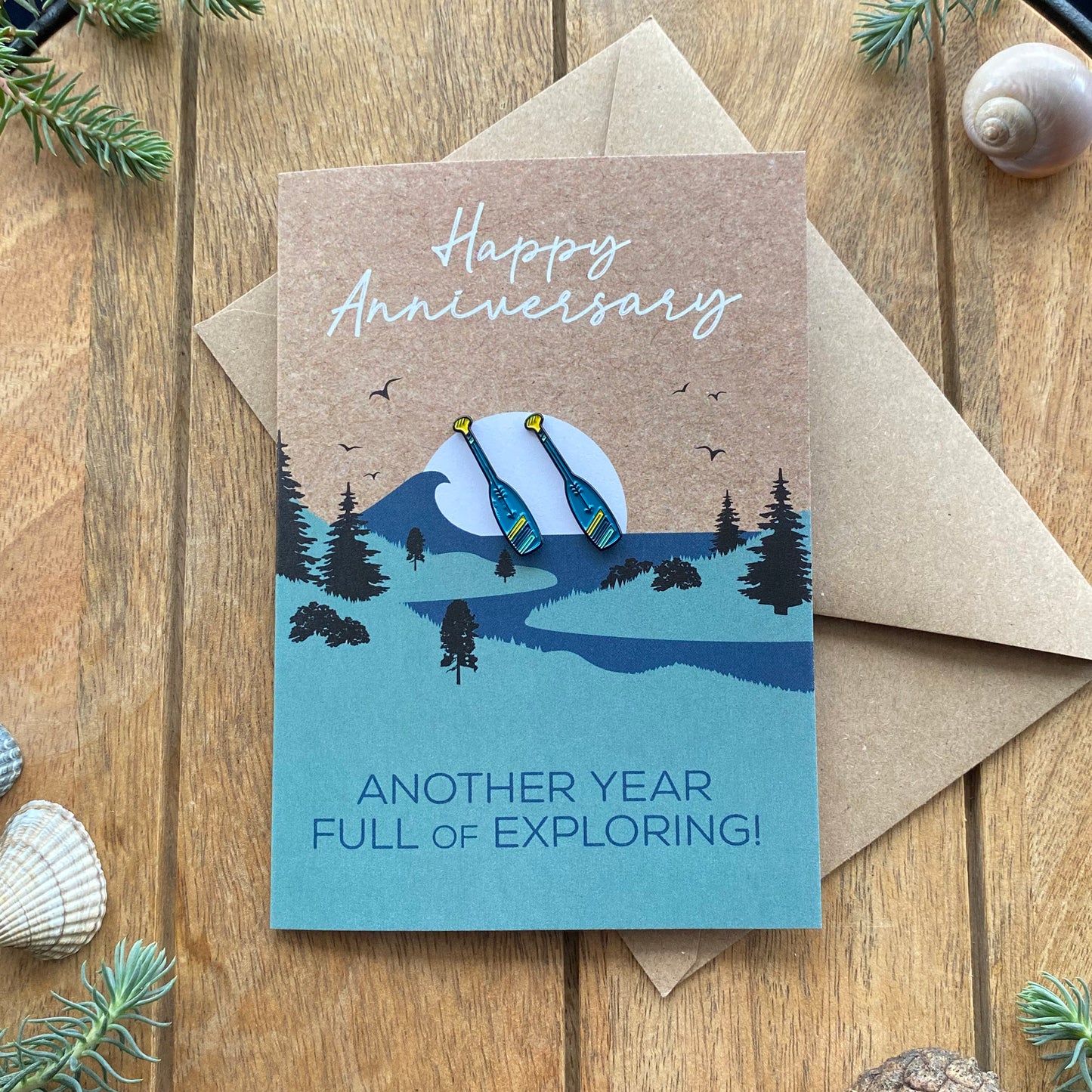 Paddle Anniversary Card for Travel SUP Canoe Couple with keepsake Enamel Pin Badge - WanderbugUK