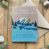 Surfing Anniversary Card for Travel Couple with keepsake Enamel Pin Badge - WanderbugUK