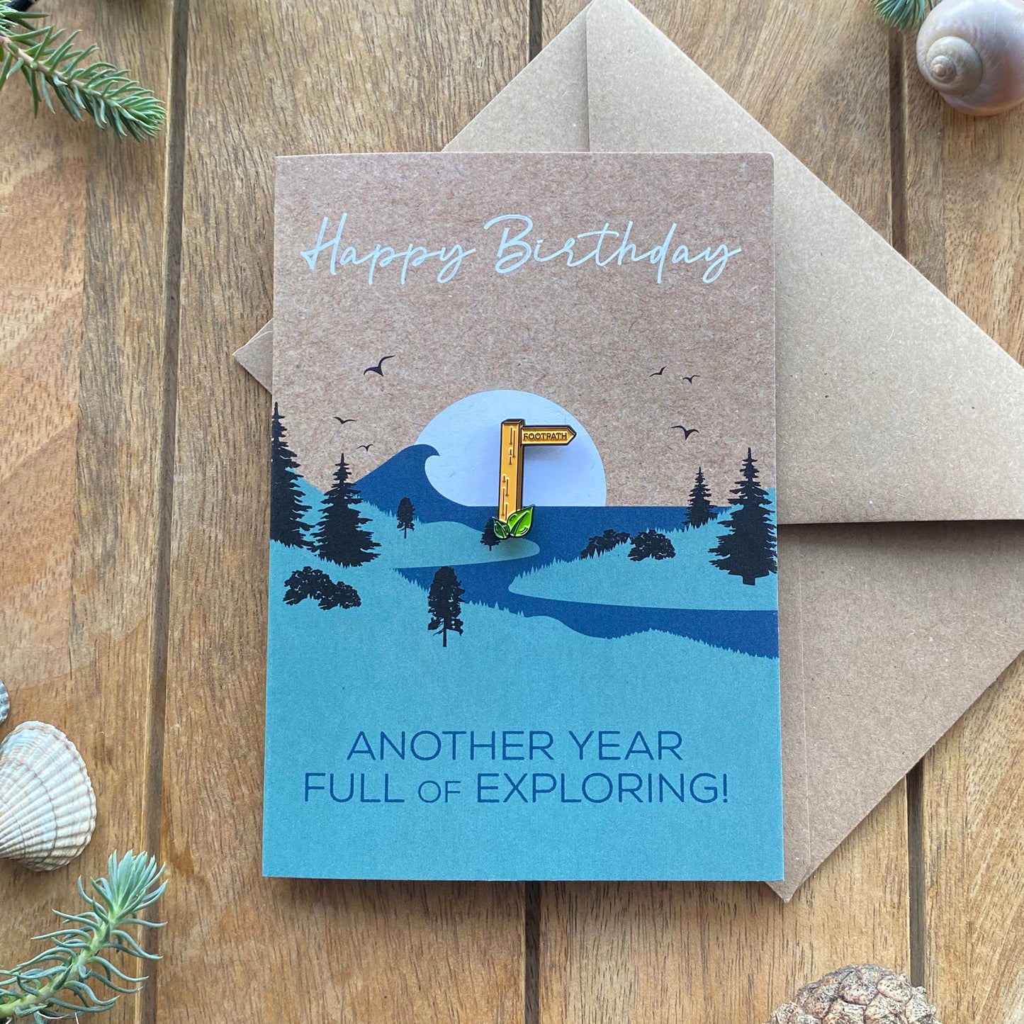 Hiker | Walker | Explorer Footpath Birthday Card with keepsake Enamel Pin Badge - WanderbugUK