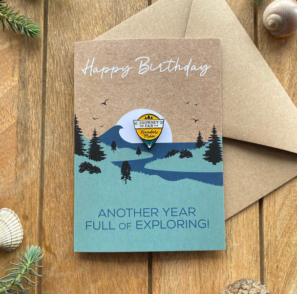 Adventure Birthday Card with keepsake Enamel Pin Badge - WanderbugUK