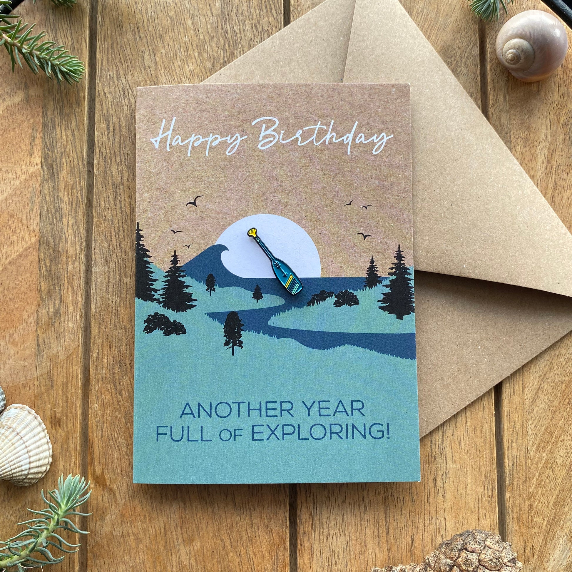 Paddle | Canoe  | SUP Birthday Card with keepsake Enamel Pin Badge - WanderbugUK