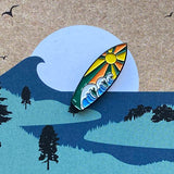 Surfing Birthday Card with keepsake Enamel Pin Badge - WanderbugUK