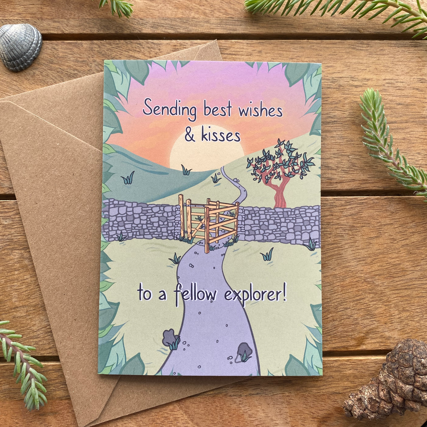Hiker | Walker | Explorer Generic Kissing Gate Greetings Card with keepsake enamel pin