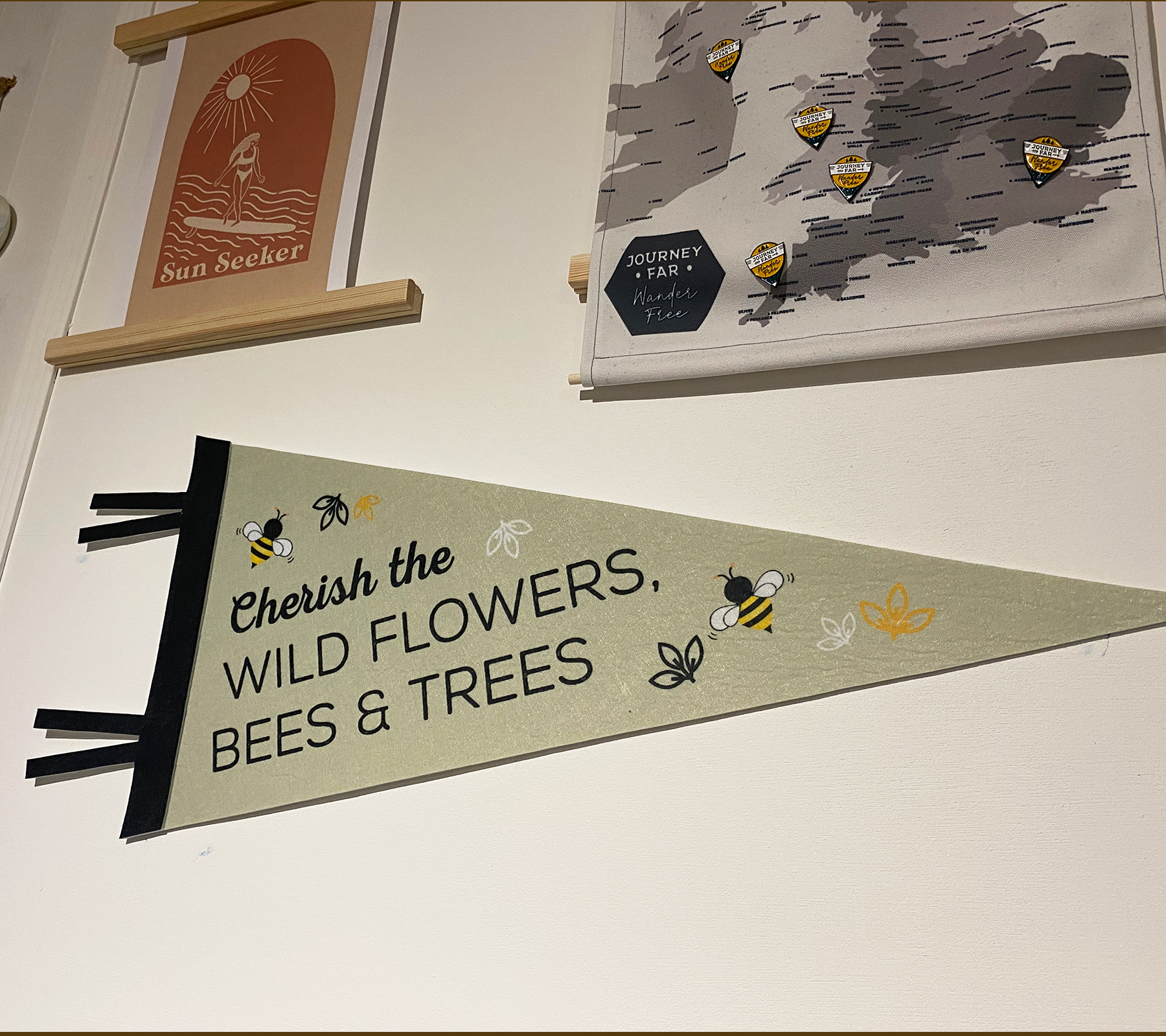 Wild flower bee felt pennant banner