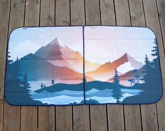 Smaller Vans - UK Passenger Front side Campervan Window Blind Cover Set - Mountain View - WanderbugUK