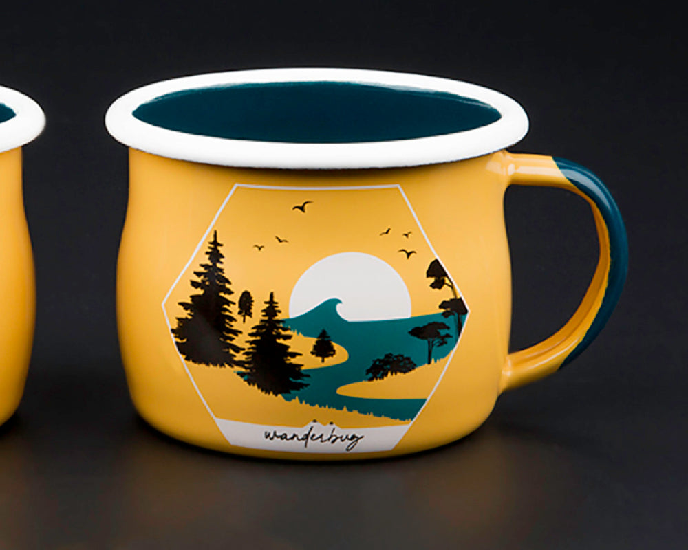 Journey Far Apricot Camping Enamel Bellied Mug - WanderbugUK