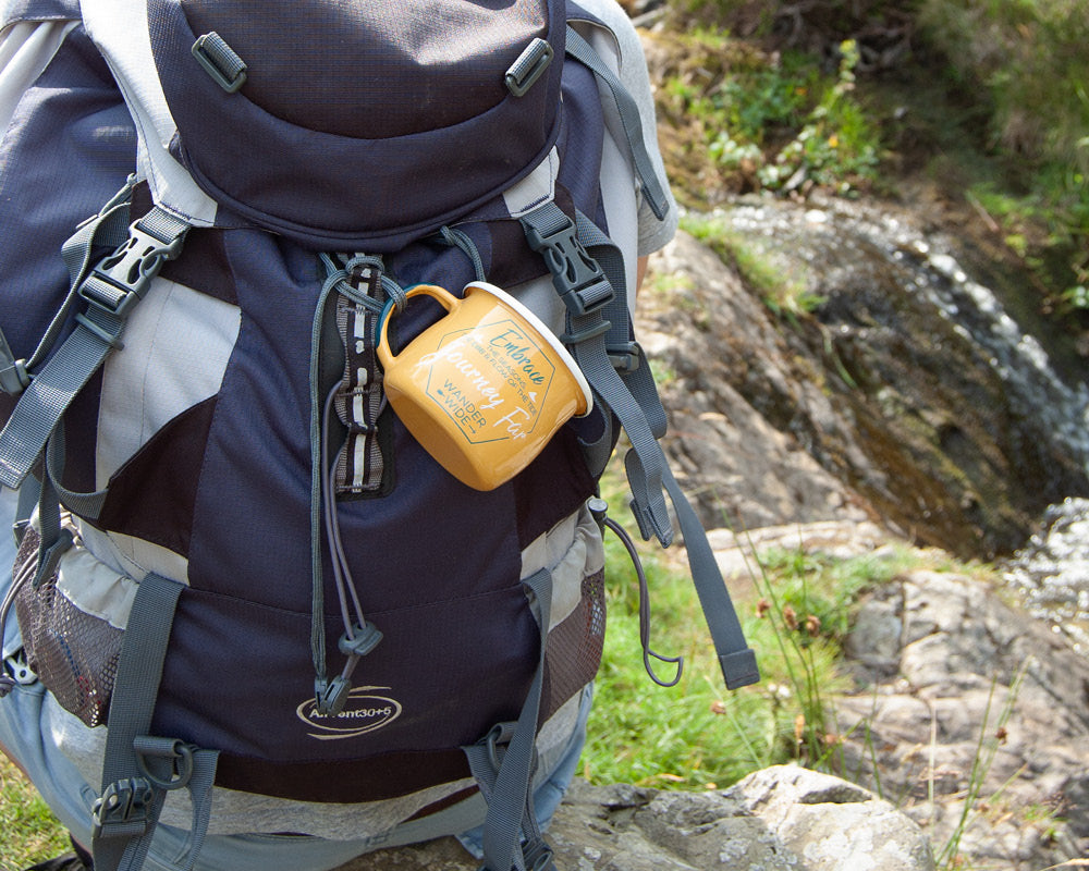 Journey Far Camping Travel Enamel Mug - Apricot - WanderbugUK