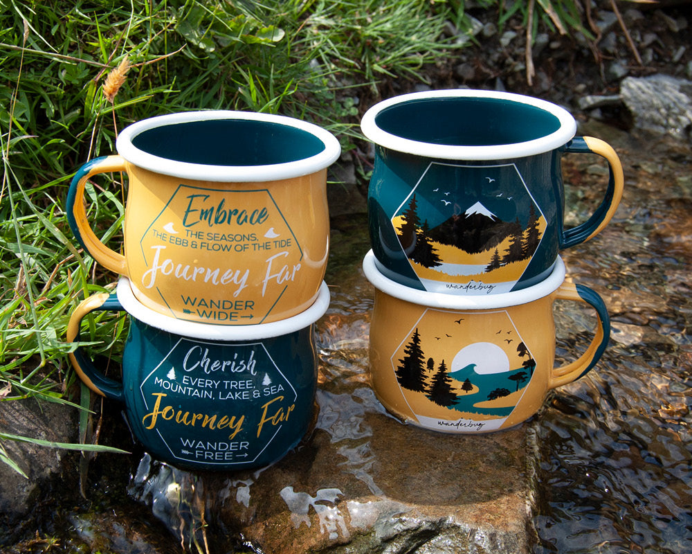 Journey Far Camping Travel Enamel Mug - Apricot - WanderbugUK