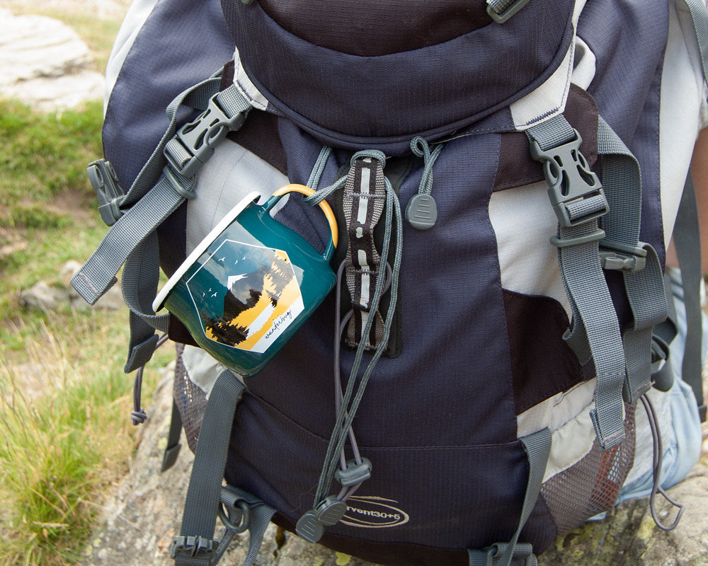 Journey Far Camping Travel Enamel Mug - Teal - WanderbugUK