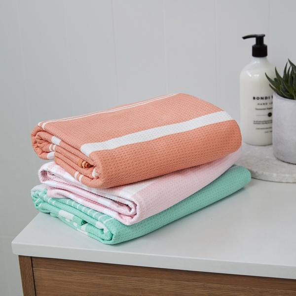 100% Recycled Quick Dry Travel Towel - Soft Pink Stripe - WanderbugUK