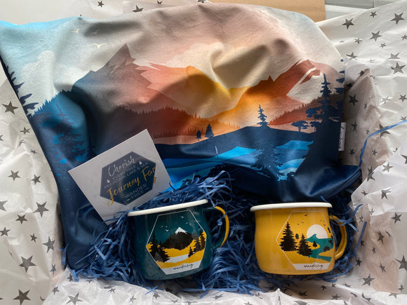 Cosy Campervan Gift Box Hamper - Cushion cover & enamel mugs - WanderbugUK