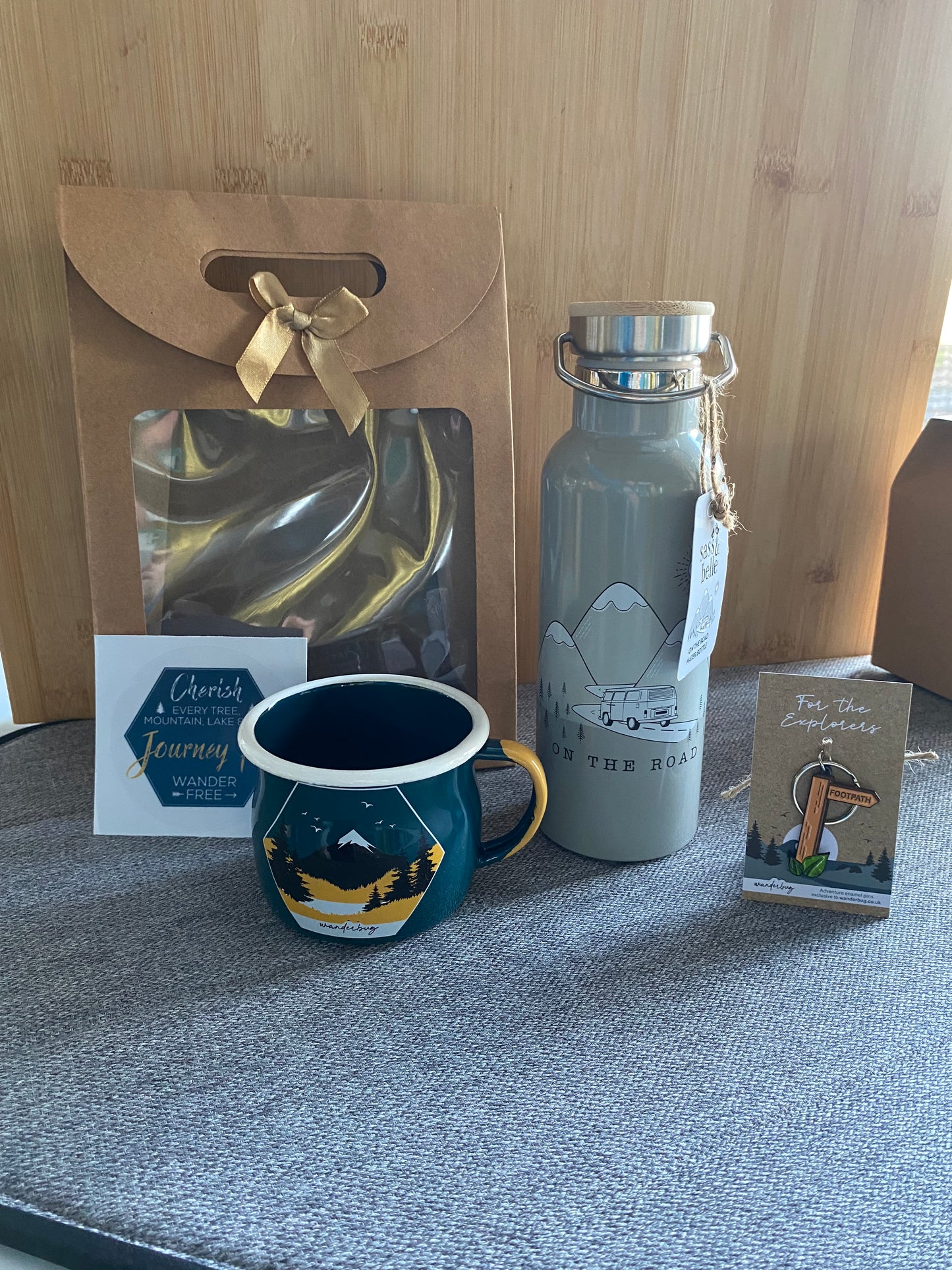 Campervan Gift Box Hamper Set - Enamel Mug, Sass & Belle water bottle plus keyring - WanderbugUK