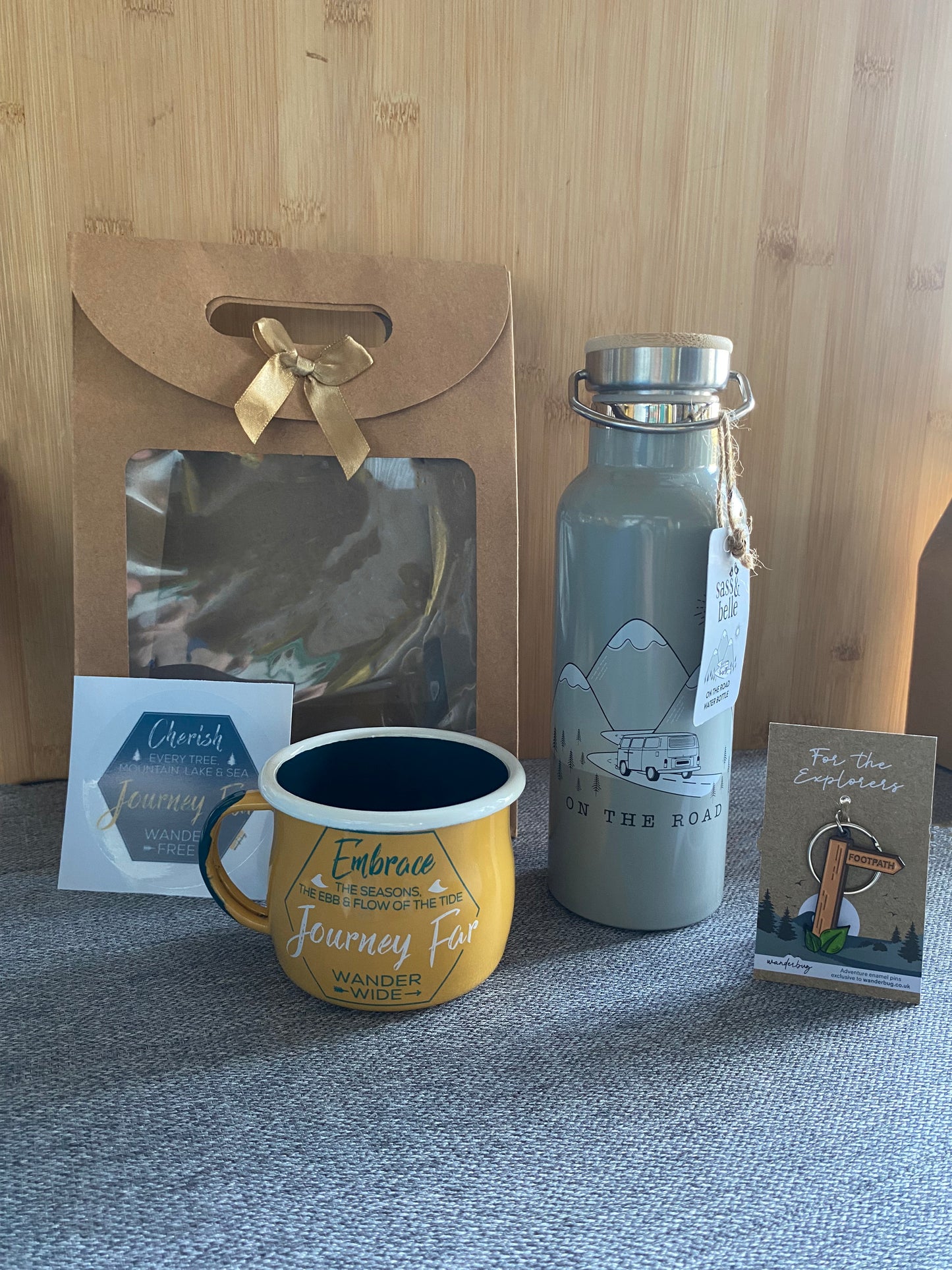 Campervan Gift Box Hamper Set - Enamel Mug, Sass & Belle water bottle plus keyring - WanderbugUK