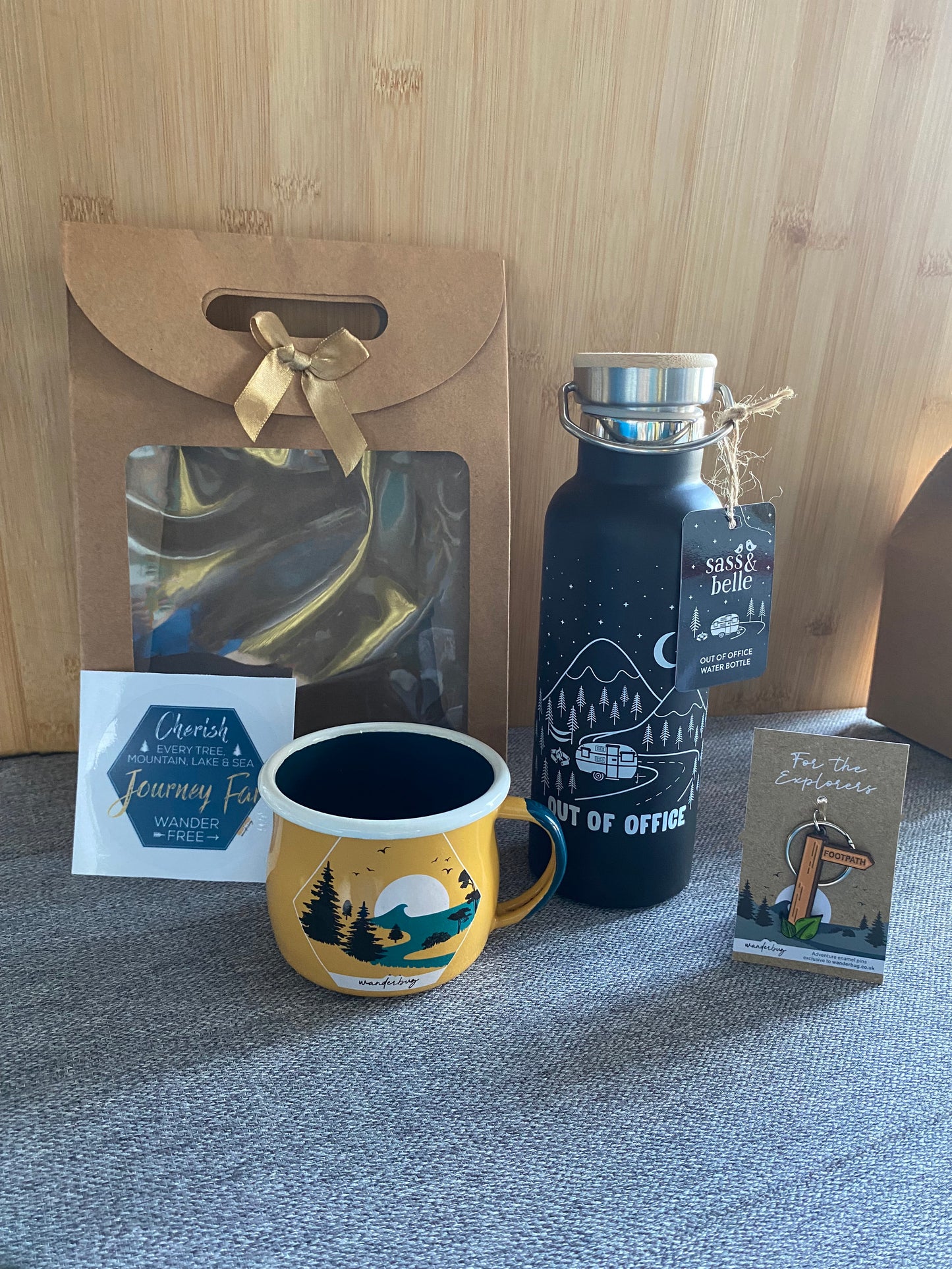 Campervan Gift Box Hamper Set - Enamel Mug, Sass & Belle water bottle plus keyring - WanderbugUK