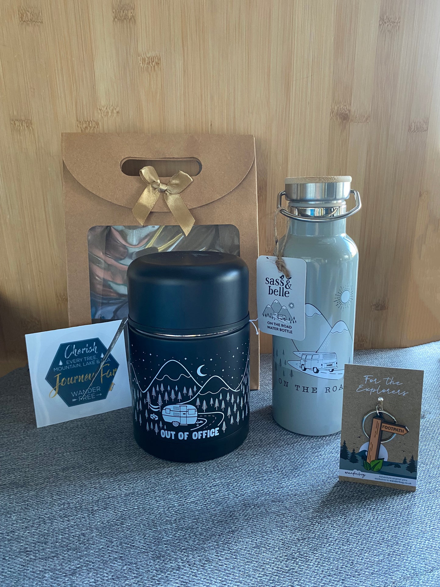 Campervan Gift Box Set - Sass & Belle Water Bottle and Thermal Food Flask & Keyring bundle - WanderbugUK