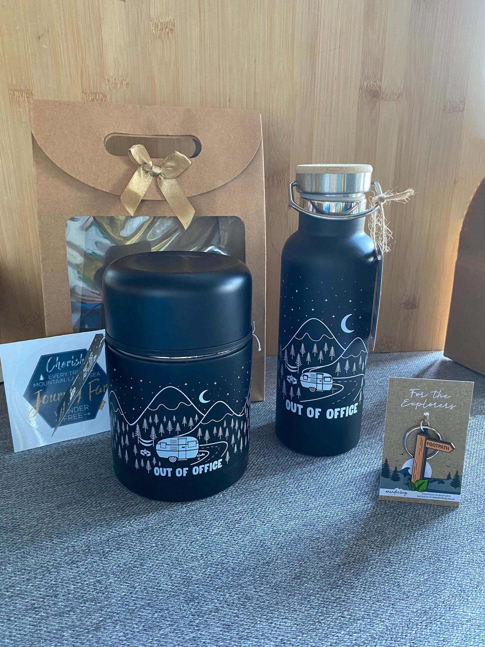 Campervan Gift Box Set - Sass & Belle Water Bottle and Thermal Food Flask & Keyring bundle - WanderbugUK