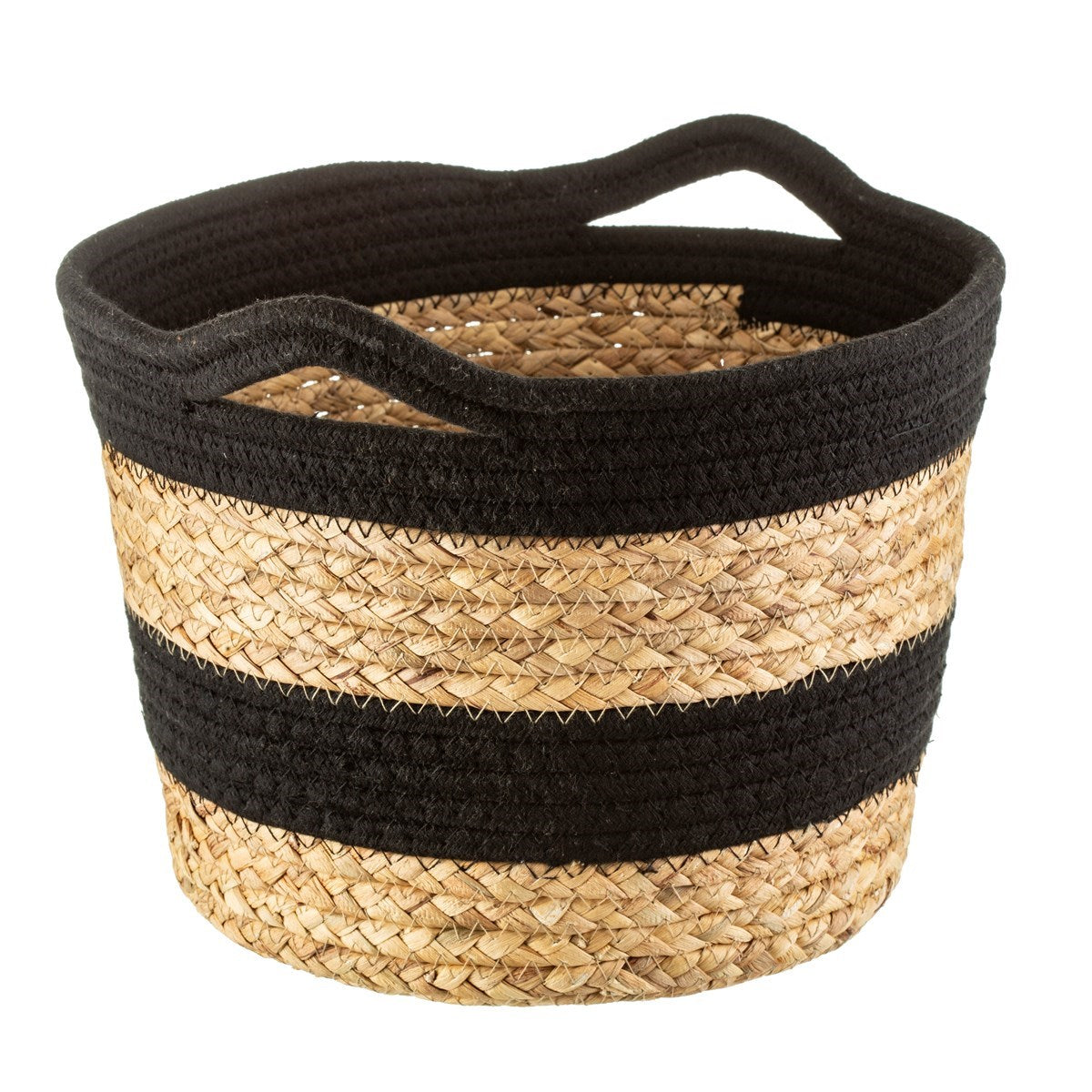 Sass & Belle Black Rope & Grass Stripe Storage Basket - WanderbugUK