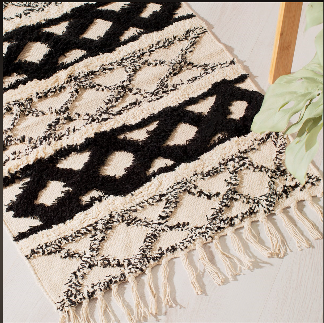 Sass & Belle Scandi Boho Tufted Campervan Rug - Black/White/Ivory - WanderbugUK